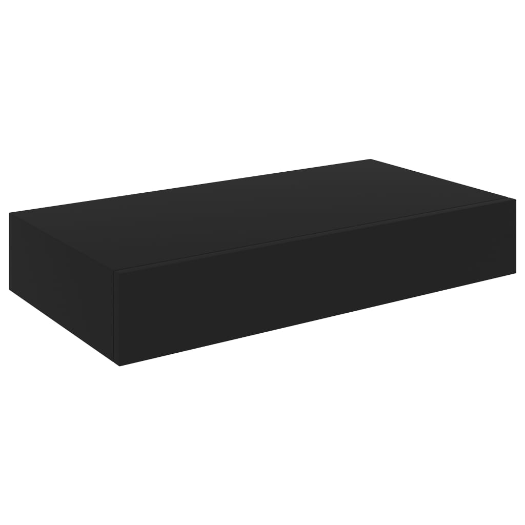  Svävande vägghylla med låda svart 48x25x8 cm