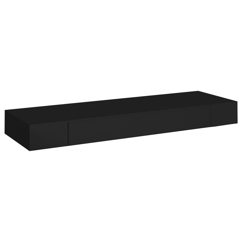  Svävande vägghylla med låda svart 80x25x8 cm