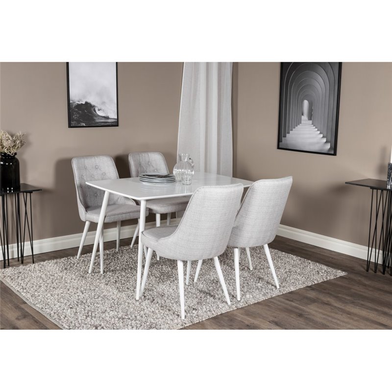 Polar Dining table 120 cm - White White, Velvet Deluxe Dining Chair - White Legs - Light Grey Fabric_4