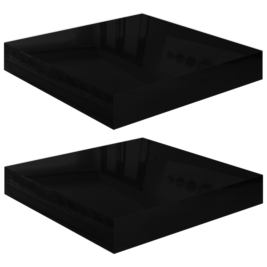  Svävande vägghyllor 2 st svart högglans 23x23,5x3,8 cm MDF
