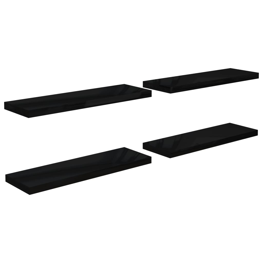  Svävande vägghyllor 4 st svart högglans 80x23,5x3,8 cm MDF