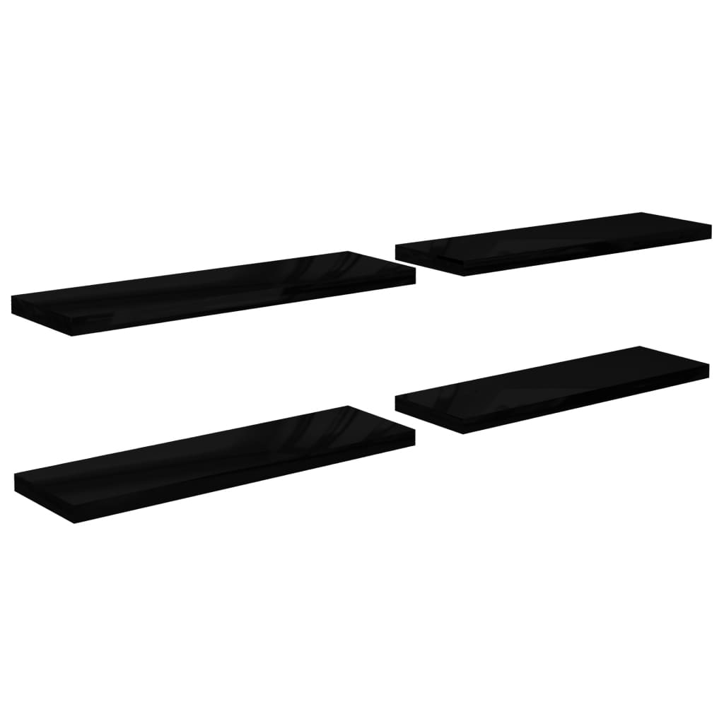  Svävande vägghyllor 4 st svart högglans 120x23,5x3,8 cm MDF