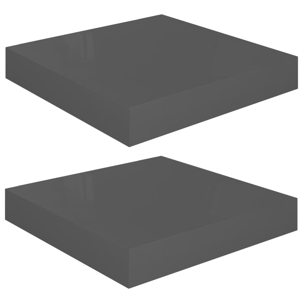  Svävande vägghyllor 2 st grå högglans 23x23,5x3,8 cm MDF