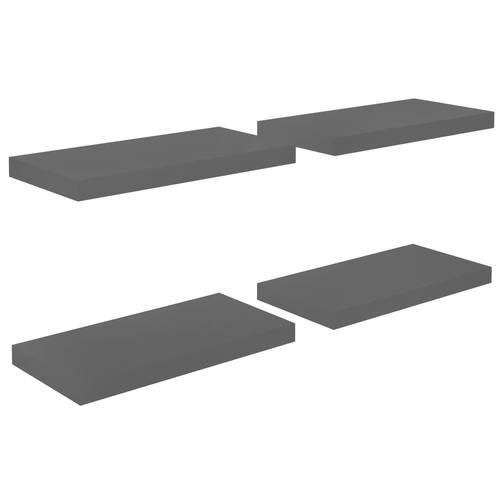  Svävande vägghyllor 4 st grå högglans 50x23x3,8 cm MDF