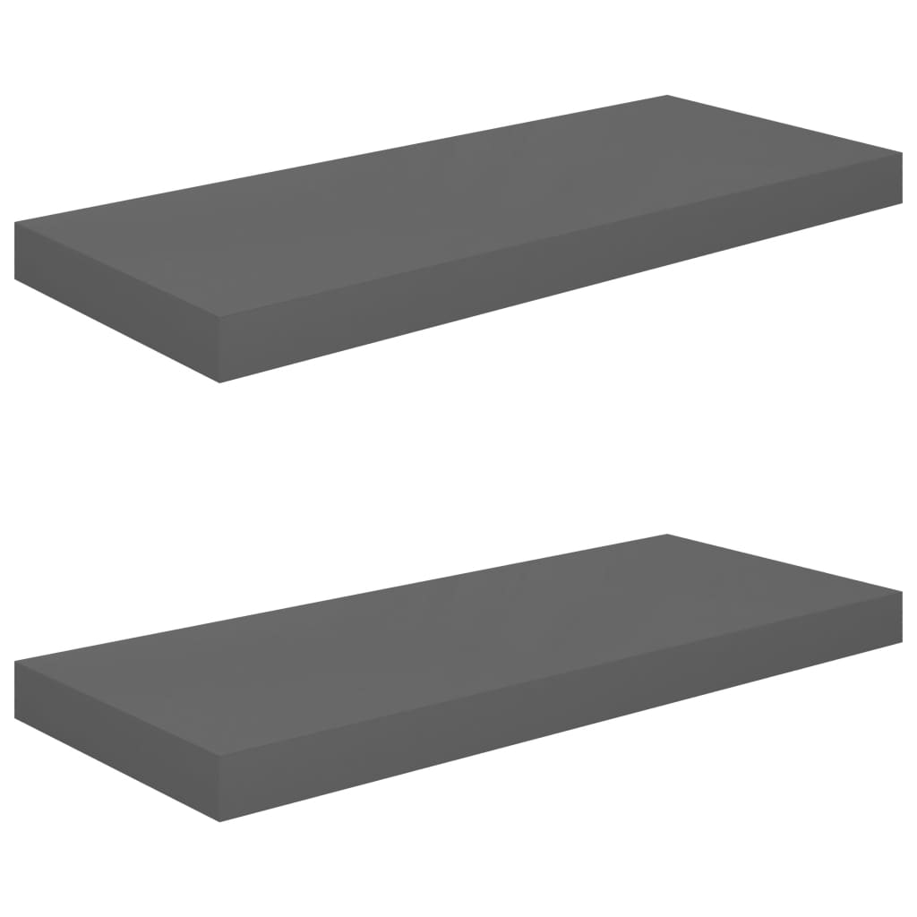 Svävande vägghyllor 2 st grå högglans 60x23,5x3,8 cm MDF