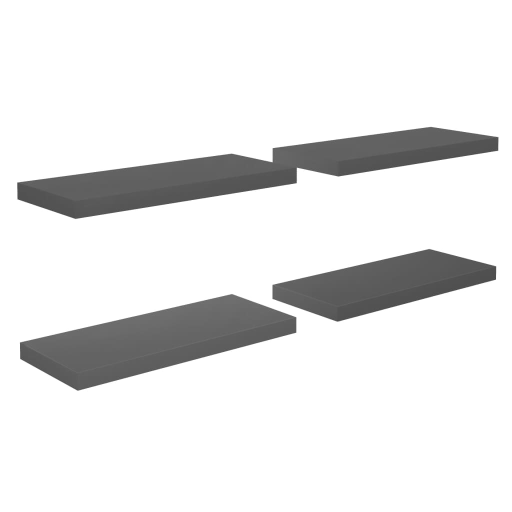  Svävande vägghyllor 4 st grå högglans 60x23,5x3,8 cm MDF