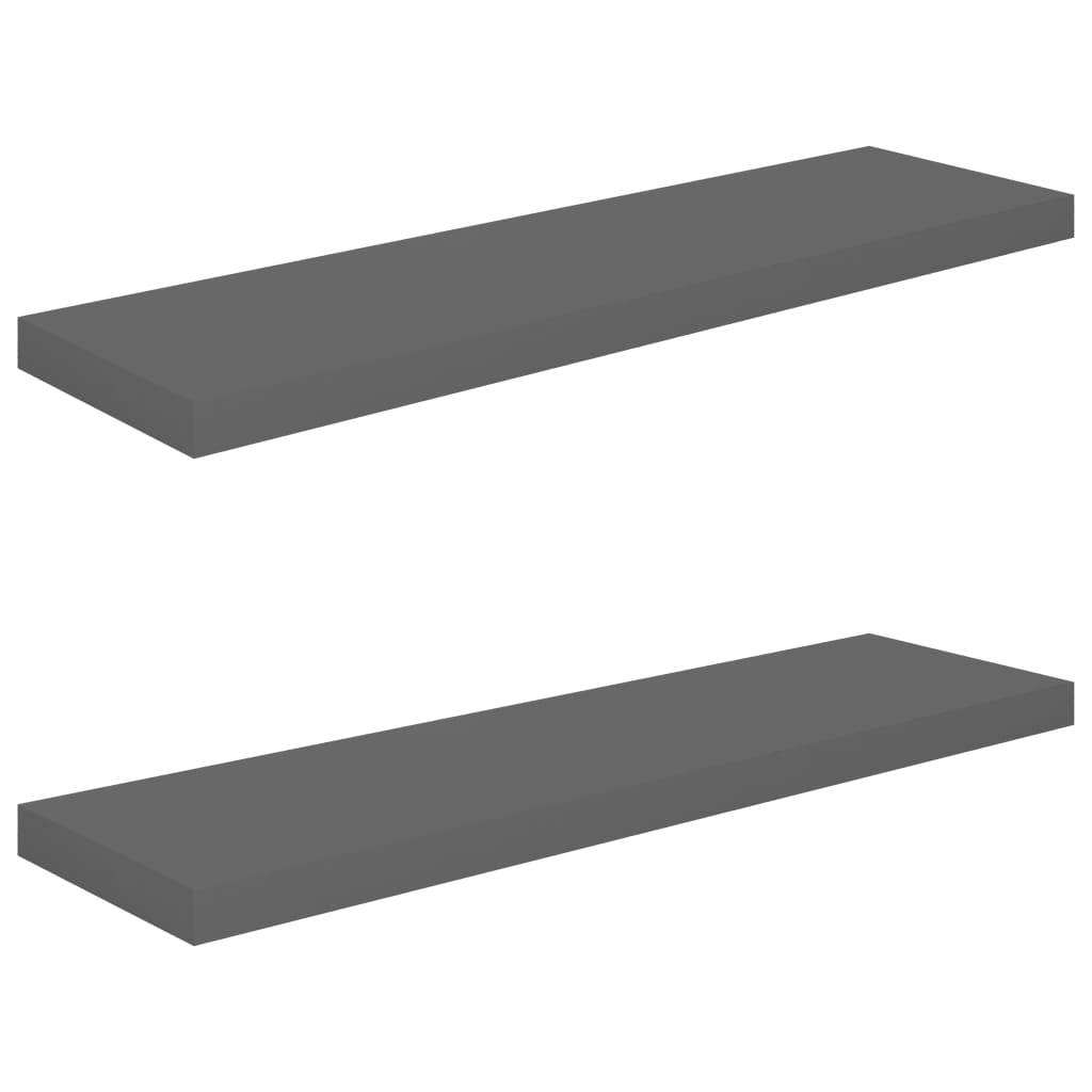  Svävande vägghyllor 2 st grå högglans 90x23,5x3,8 cm MDF