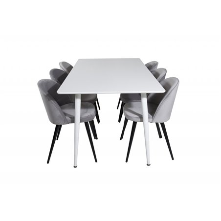 Polar Spisebord 180 cm - Hvid top / Hvide ben, Spisebordsstol i fløjl Messing - Lysegrå / Sort_6