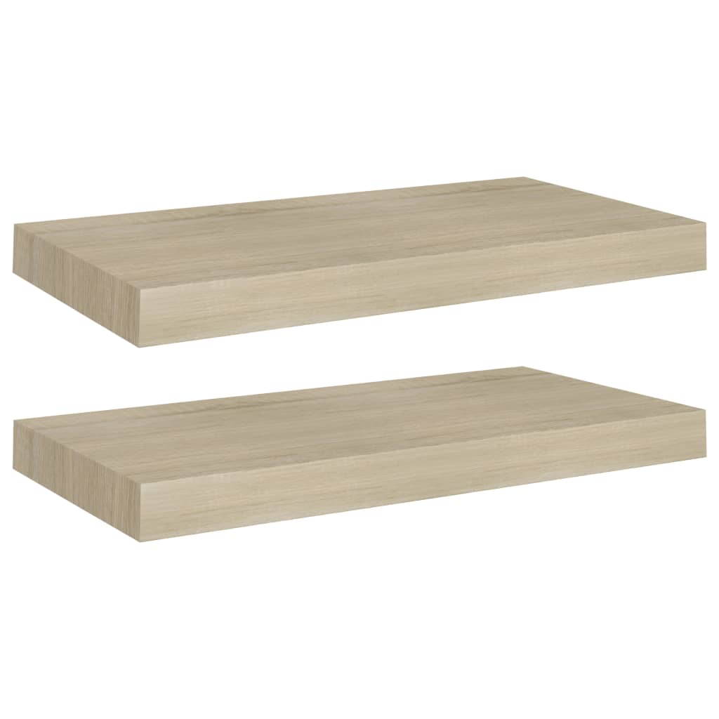  Svävande vägghyllor 2 st ek 50x23x3,8 cm MDF