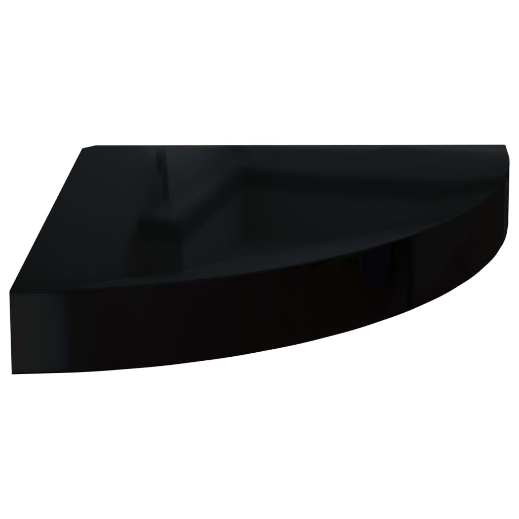  Svävande hörnhylla svart högglans 25x25x3,8 cm MDF