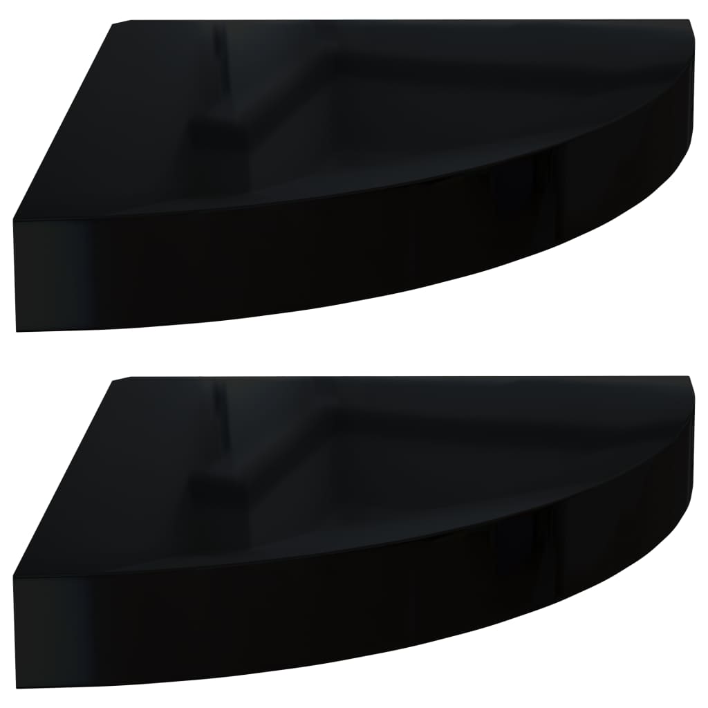  Svävande hörnhyllor 2 st svart högglans 25x25x3,8 cm MDF