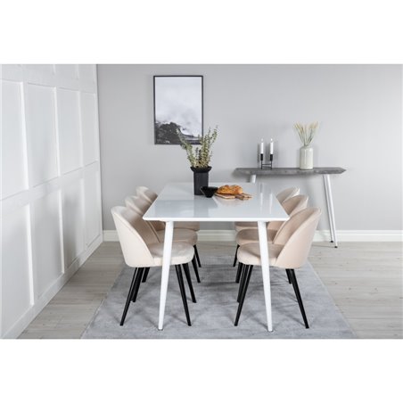 Polar Dining table 180 cm - White top / White Legs, Velvet Dining Chair - Beige / Black_6