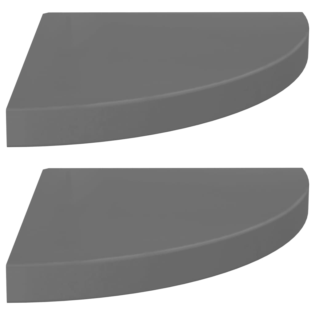  Svävande hörnhyllor 2 st grå högglans 35x35x3,8 cm MDF
