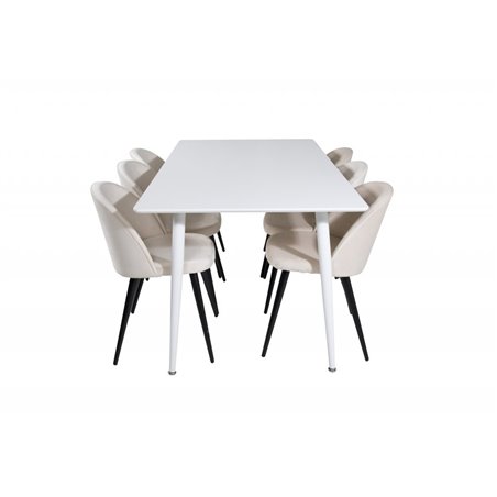 Polar Spisebord 180 cm - Hvid top / Hvide ben, Spisebordsstol i fløjl - Beige / Sort_6
