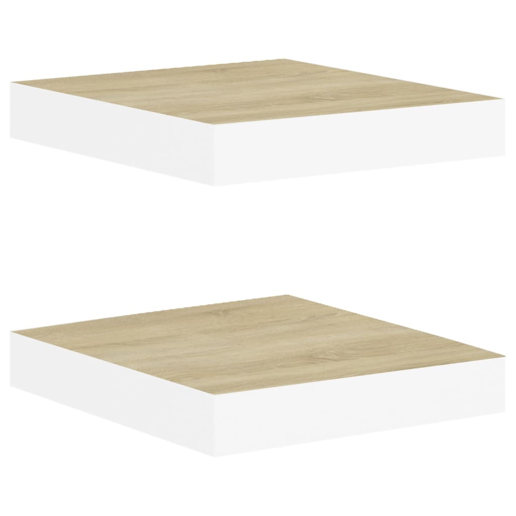  Svävande vägghyllor 2 st ek och vit 23x23,5x3,8 cm MDF