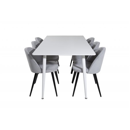 Polar Dining table 180 cm - White top / White Legs, Velvet Dining Chair Corduroy - Light Grey / Black_6