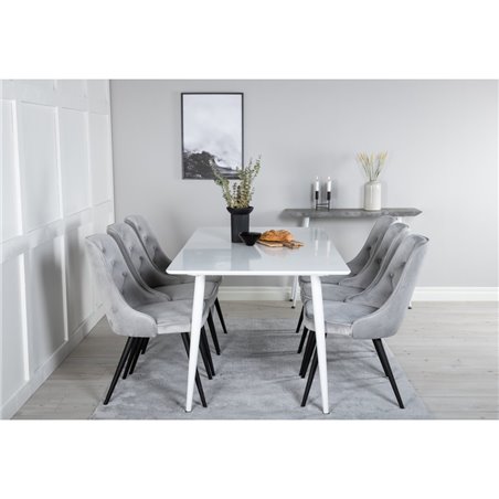 Polar Dining table 180 cm - White top / White Legs, Velvet Deluxe Dining Chair - Light Grey / Black_6