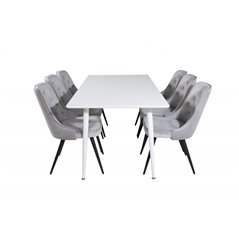 Polar Dining table 180 cm - White top / White Legs, Velvet Deluxe Dining Chair - Light Grey / Black_6