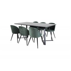 Marina Dining Table - Black top / Black Legs , Velvet Dining Chair - Green / Black_6