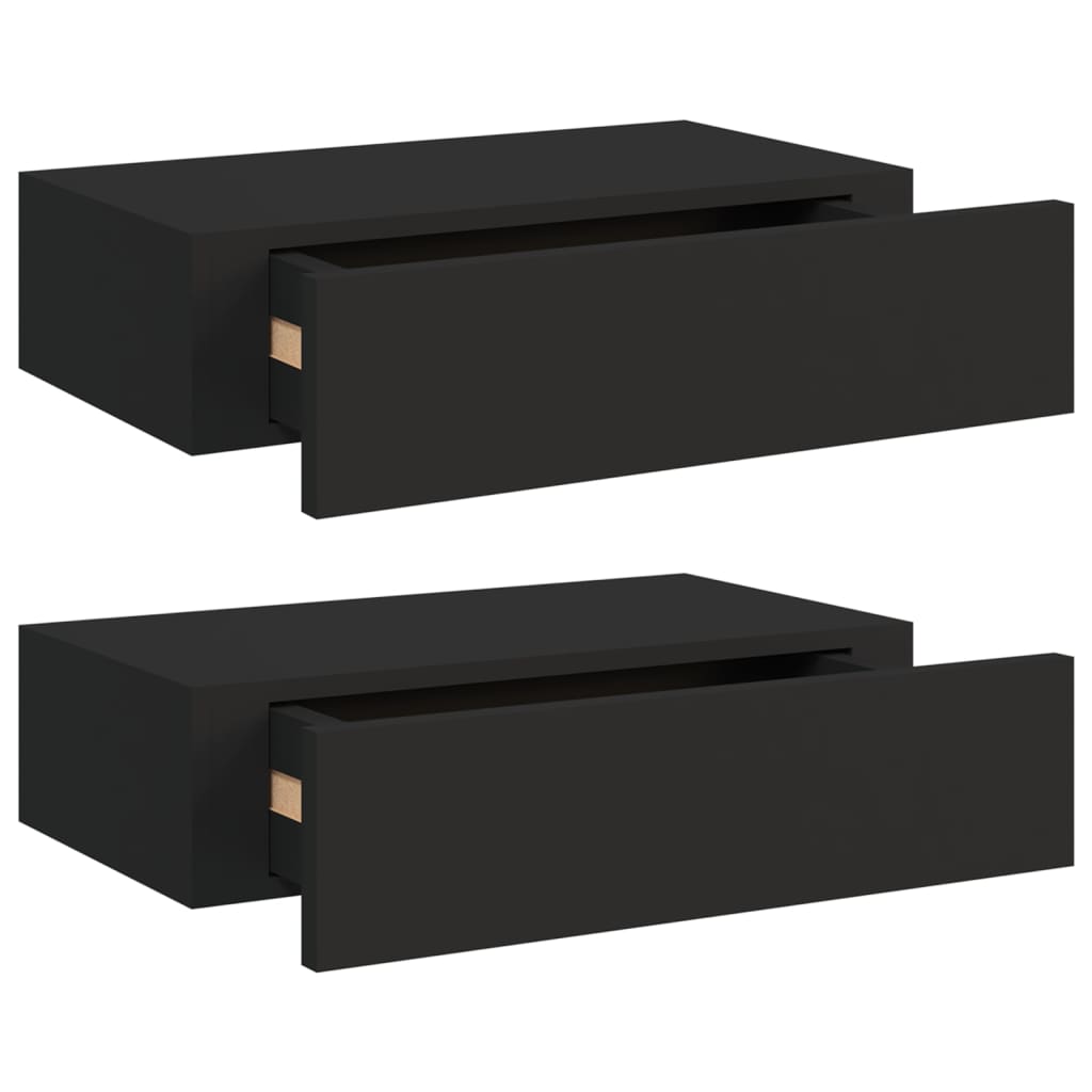  Väggmonterade lådor svart 2 st 40x23,5x10 cm MDF