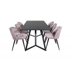 Marina Dining Table - Black top / Black Legs , Velvet Dining Chair - Pink / Black_6