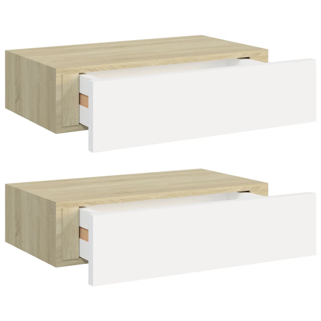  Vägglådor ek och vit 2 st 40x23,5x10 cm MDF