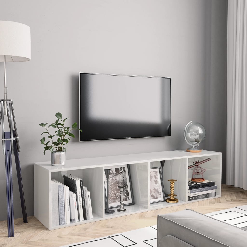  Bokhylla/TV-bänk vit högglans 143x30x36 cm