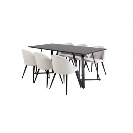 Marina Dining Table - Black top / Black Legs , Velvet Dining Chair Corduroy - Beige / Black_6