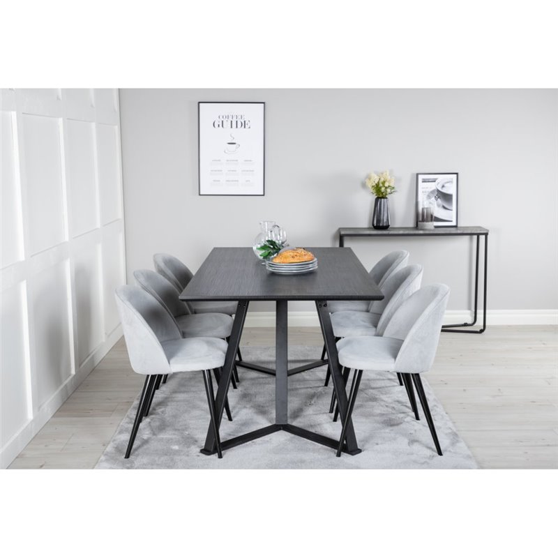 Marina Dining Table - Black top / Black Legs , Velvet Dining Chair Corduroy - Light Grey / Black_6