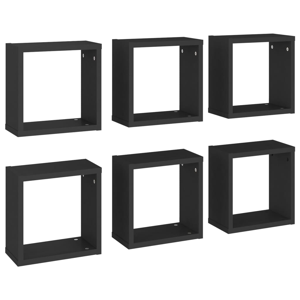  Vägghylla kubformad 6 st svart 30x15x30 cm