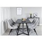 Marina Dining Table - Black top / Black Legs , Velvet Deluxe Dining Chair - Light Grey / Black_6