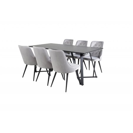 Marina Dining Table - Black top / Black Legs , Velvet Deluxe Dining Chair - Light Grey / Black_6