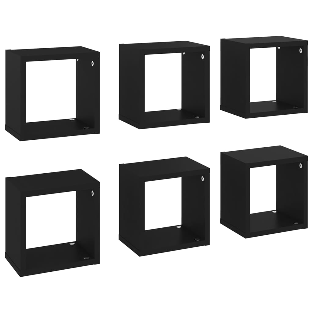  Vägghylla kubformad 6 st svart 22x15x22 cm