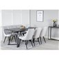 Marina Dining Table - Black top / Black Legs , Velvet Deluxe Dining Chair - Black Legs - Light Grey Fabric_6