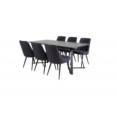 Marina Dining Table - Black top / Black Legs , Velvet Deluxe Dining Chair - Black Legs - Black Fabric_6