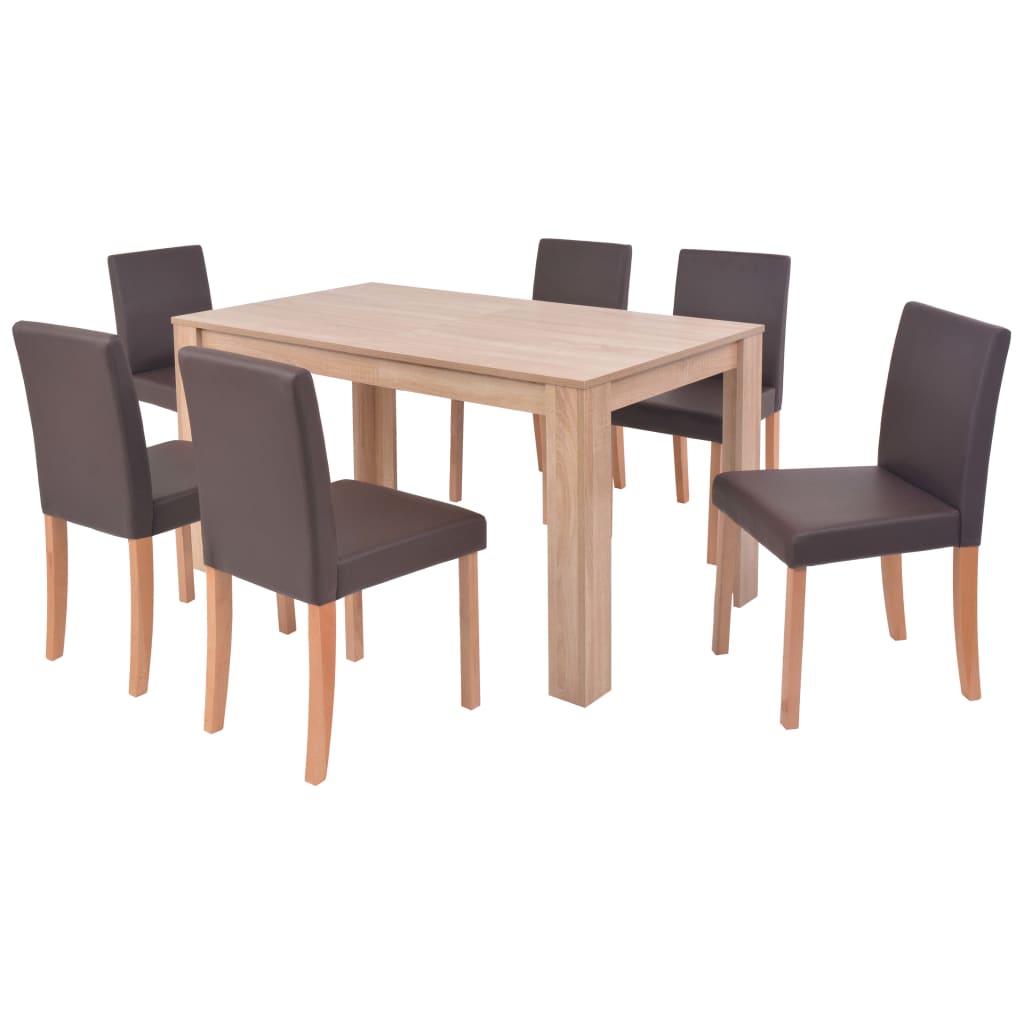  Matbord och matstolar 7 delar konstläder ek brun