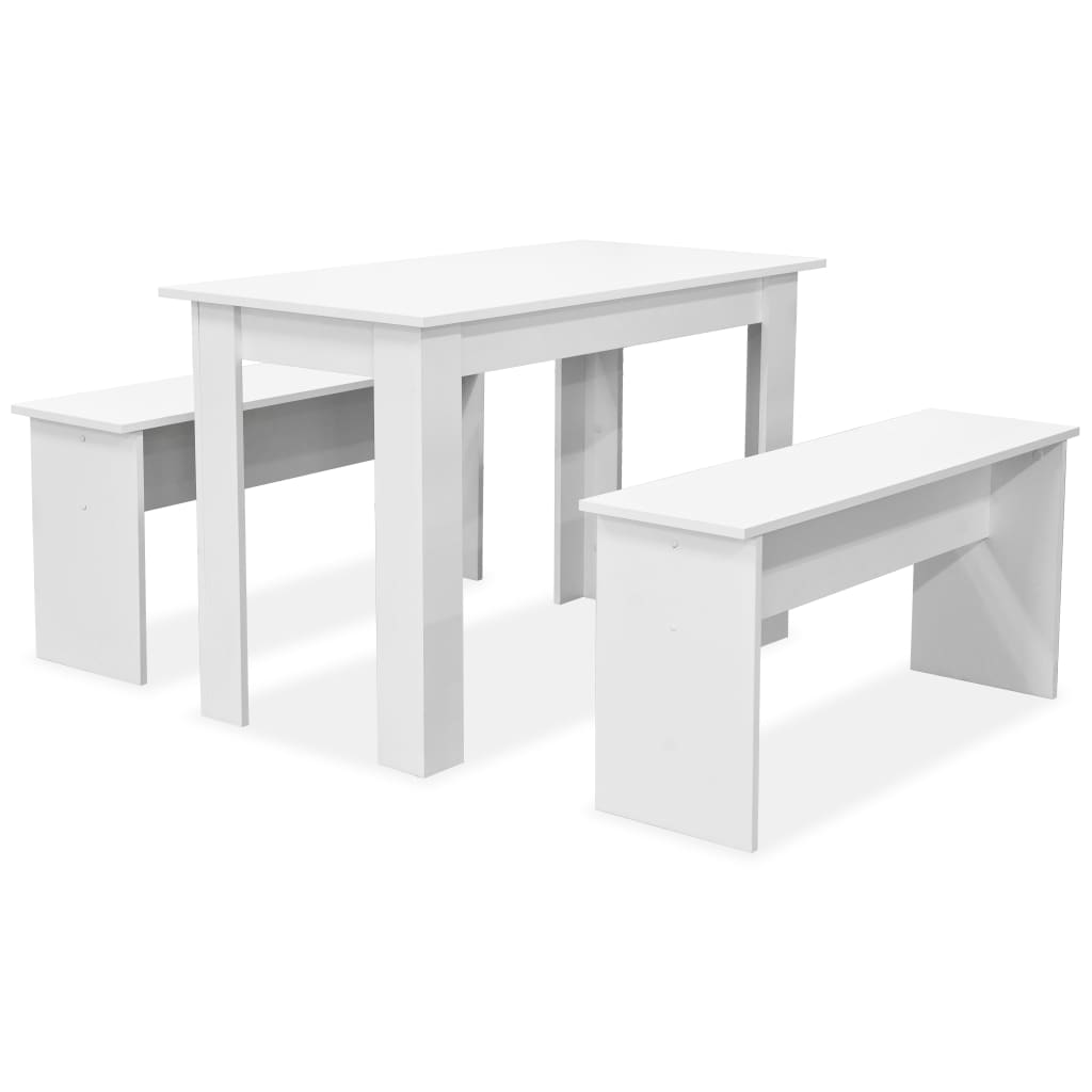  Matbord och bänkar 3 delar spånskiva vit