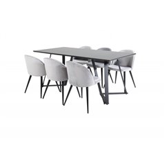 Marina Dining Table - Black top / Black Legs , Velvet Dining Chair - Light Grey / Black_6