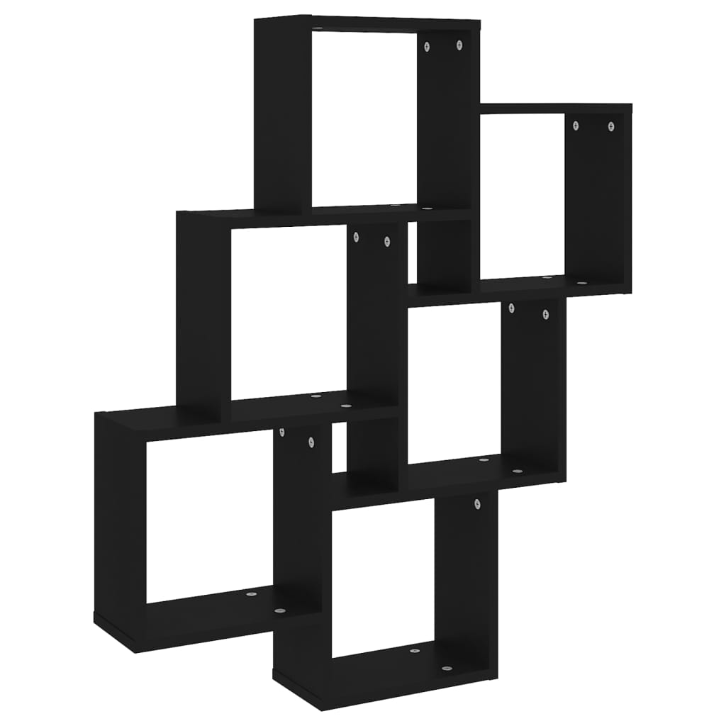  Vägghylla kubformad svart 78x15x93 cm spånskiva