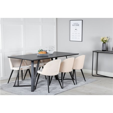 Marina Dining Table - Black top / Black Legs , Velvet Dining Chair - Beige / Black_6