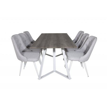 Marina Dining Table - Grey "oak"  / White Legs , Velvet Deluxe Dining Chair - White Legs - Light Grey Fabric_6