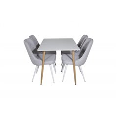 Polar Dining Table - 120*75*H75 - White / Oak, Velvet Deluxe Dining Chair - White Legs - Light Grey Fabric_4