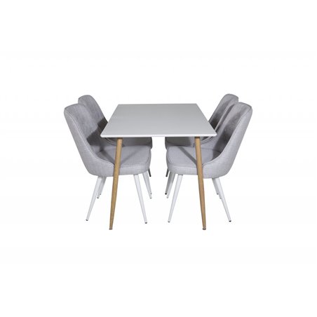 Polar Dining Table - 120*75*H75 - White / Oak, Velvet Deluxe Dining Chair - White Legs - Light Grey Fabric_4