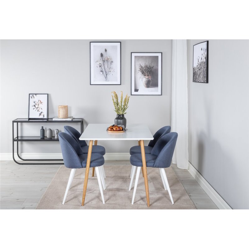 Polar Dining Table - 120*75*H75 - White / Oak, Velvet Dining Chiar - White legs - Blue Fabric_4