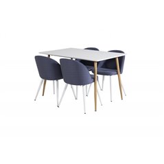 Polar Dining Table - 120*75*H75 - White / Oak, Velvet Dining Chiar - White legs - Blue Fabric_4