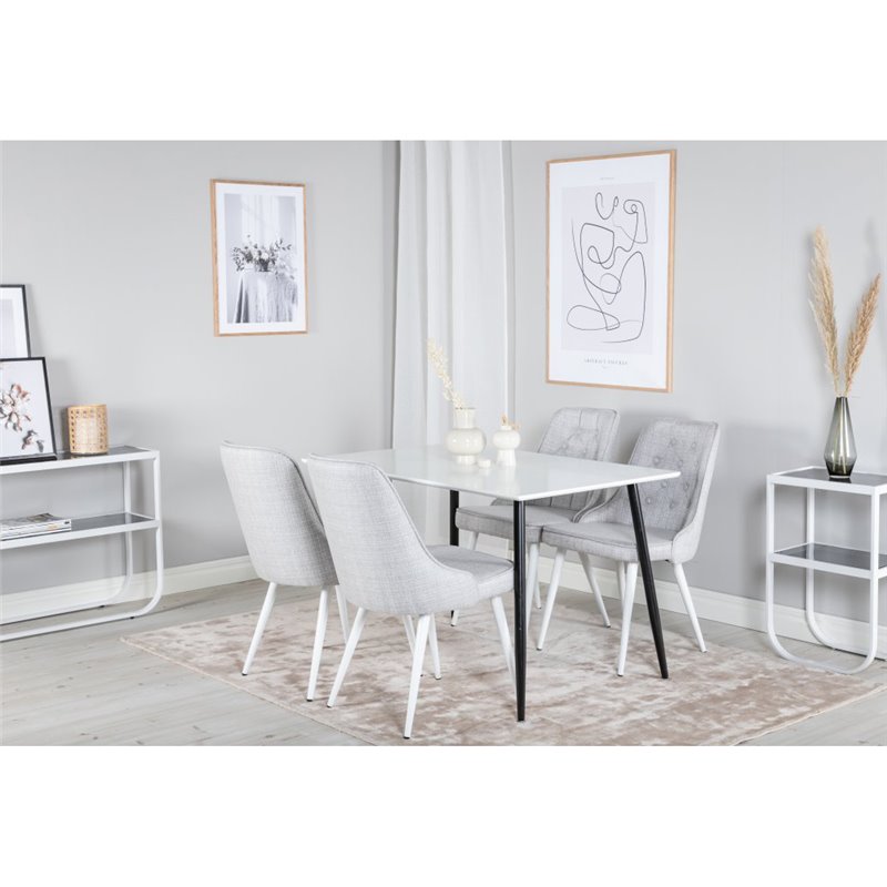 Polar Dining Table - 120*75*H75 - White / Black, Velvet Deluxe Dining Chair - White Legs - Light Grey Fabric_4