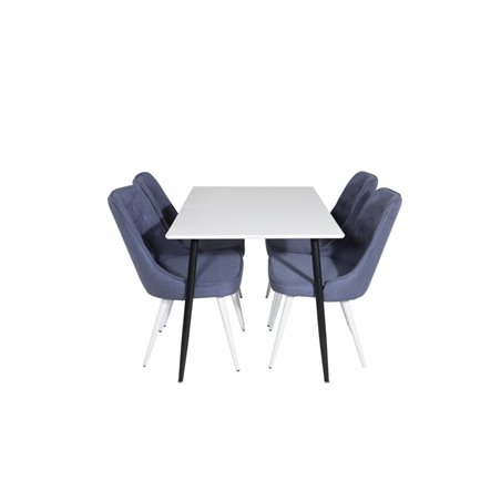 Polar Dining Table - 120*75*H75 - White / Black, Velvet Deluxe Dining Chair - White Legs - Blue Fabric_4