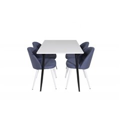 Polar Spisebord - 120 * 75 * H75 - Hvid / Sort, Velvet Spisebord - Hvide ben - Blue Stof_4