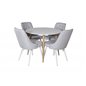 Plaza Round Dining Table - ø 100cm - White / Oak, Velvet Deluxe Dining Chair - White Legs - Light Grey Fabric_4