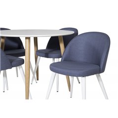 Plaza Round Dining Table - ø 100cm - White / Oak, Velvet Dining Chiar - White  legs - Blue Fabric_4